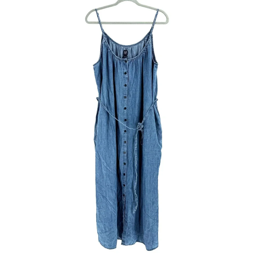 Gap Chambray Denim Maxi Dress Women's XL Indigo Western Boho Cowgirl Rodeo NEW - Picture 9 of 11